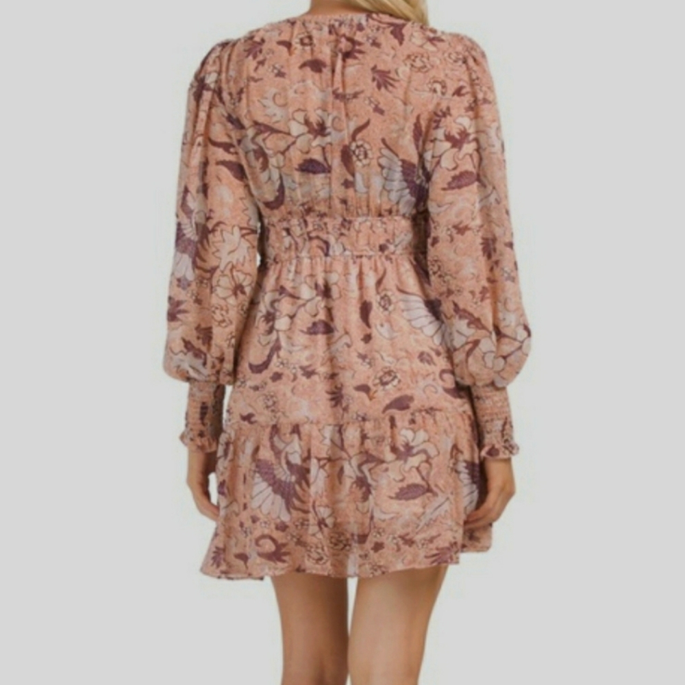 💎O.P.T Long Sleeve Bohemian Pink & Gold Mini Dress - Picture 3 of 8